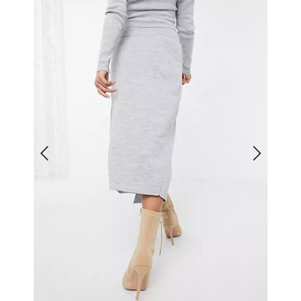 NWT Missguided Petite co-ord wrap knitted midi skirt in grey size 4 - Picture 4 of 5